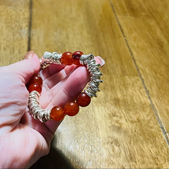Sterling Silver and Red Coral Statement Bracelet - Picture 4 of 8